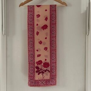 Vintage Études Silk Floral Scarf Pink Red Oblong Botanical Rose Print